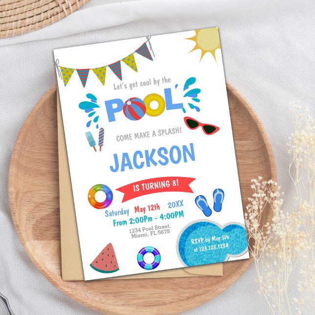 Pool Party Birthday Invitation (Sun water Pool Birthday Invitations)