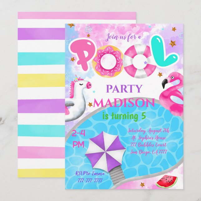 Pool Party Birthday Invitation (Front/Back)