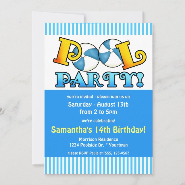 Pool Party Birthday Invitation (Front)