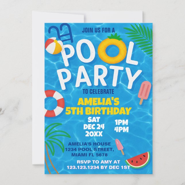 Pool Party Birthday Invitation (Front)