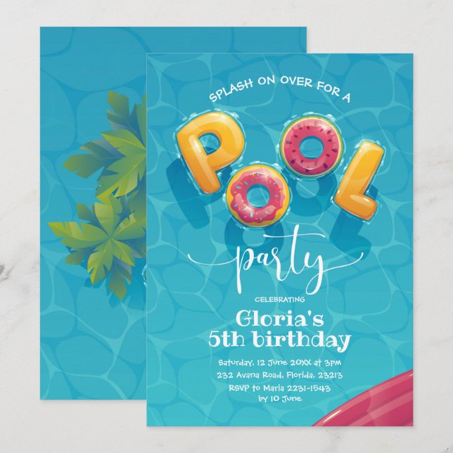 Pool Party Birthday Invitation (Front/Back)