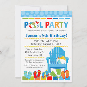 Pool Party Birthday Invitation and Swim Party