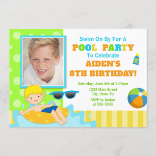 Pool Party Birthday Invitation Blonde Boy