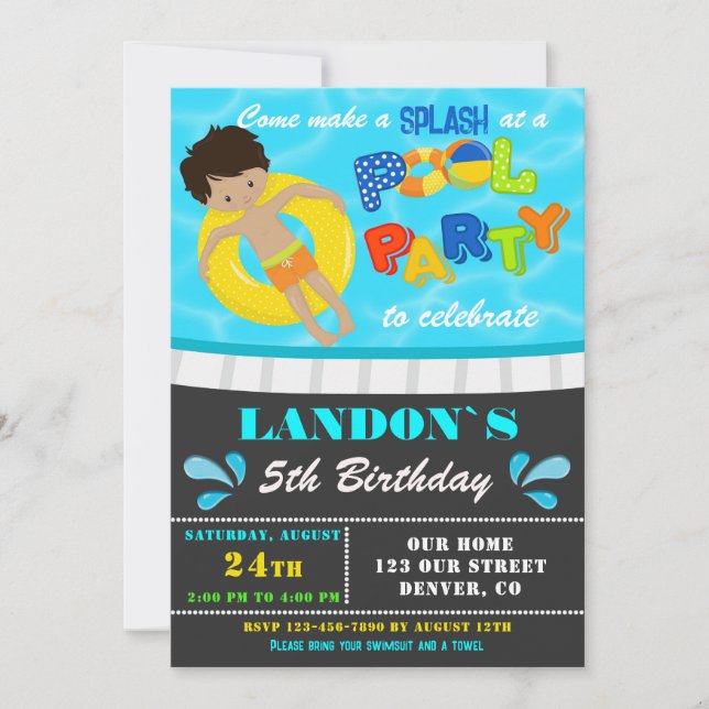 Pool party birthday invitation Boy pool invite (Front)