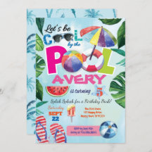 Pool party birthday invitation for Kid chlildren