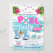 Pool Party Birthday Invitation Invite