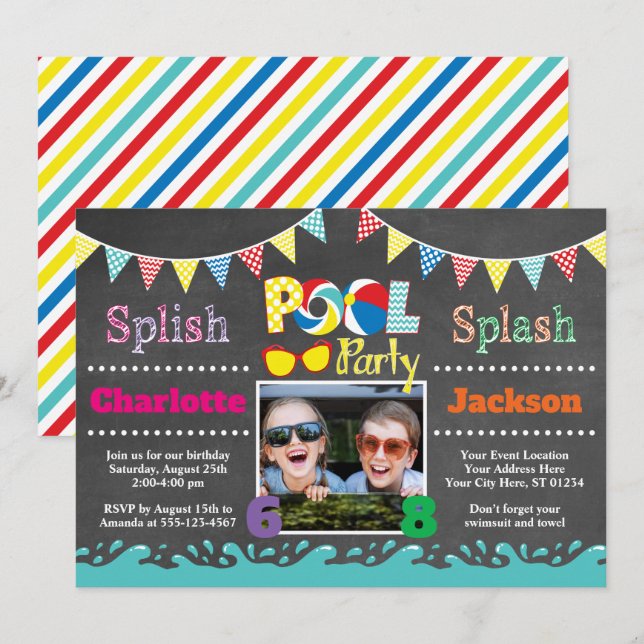 Pool Party Birthday Invitation | Joint Birthday (Front/Back)