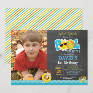 Pool Party Birthday Invitation Splish Splash Boy