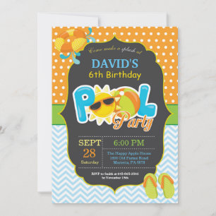 Pool Party Birthday Invitation Splish Splash Boy