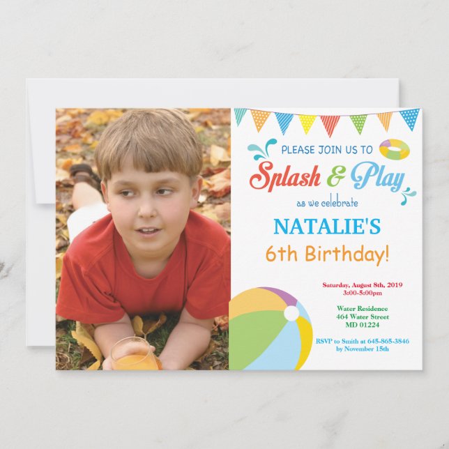 Pool Party Birthday Invitation Splish Splash Boy (Front)
