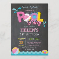 Pool Party Birthday Invitation Splish Splash Girl