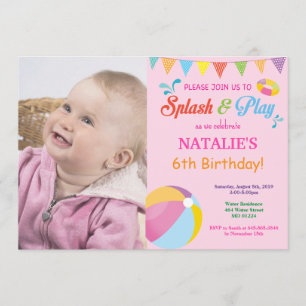 Pool Party Birthday Invitation Splish Splash Girl