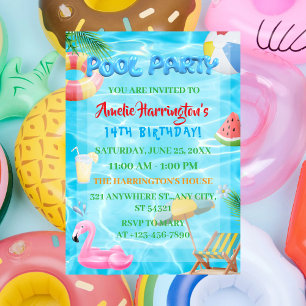 Pool Party Birthday invitation, Summer party Invitation