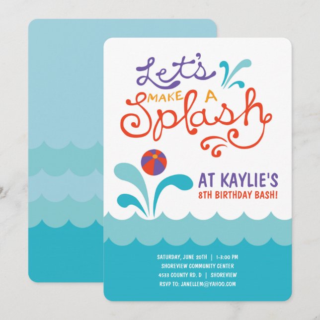 Pool Party Birthday Invitation | Swimming Party (Front/Back)