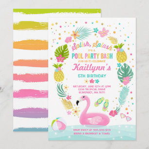 Pool Party Birthday Invitation Tropical Flamingo