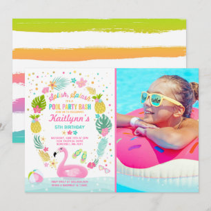 Pool Party Birthday Invitation Tropical Flamingo