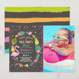 Pool Party Birthday Invitation Tropical Flamingo