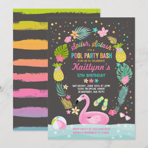 Pool Party Birthday Invitation Tropical Flamingo
