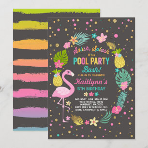 Pool Party Birthday Invitation Tropical Flamingo