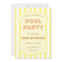 Pool Party Birthday Invitation Yellow Stripe