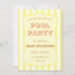 Pool Party Birthday Invitation Yellow Stripe