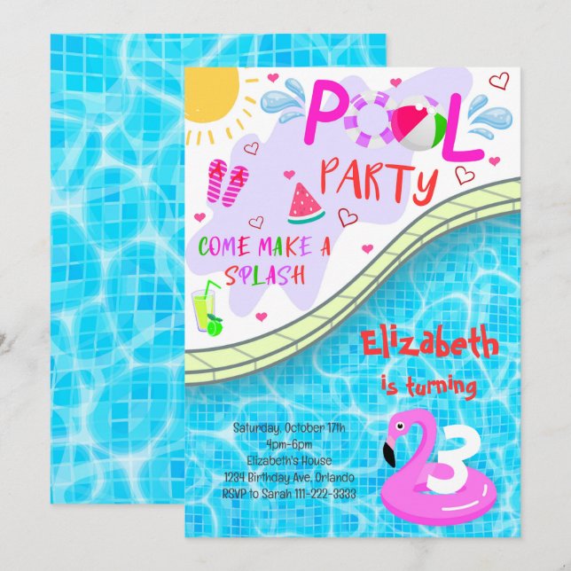Pool Party Birthday Invite (Front/Back)