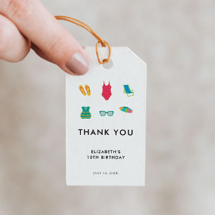 Pool Party Birthday Minimal Simple Colourful Cute Gift Tags