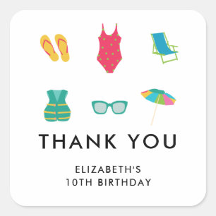 Pool Party Birthday Minimal Simple Colourful Cute Square Sticker