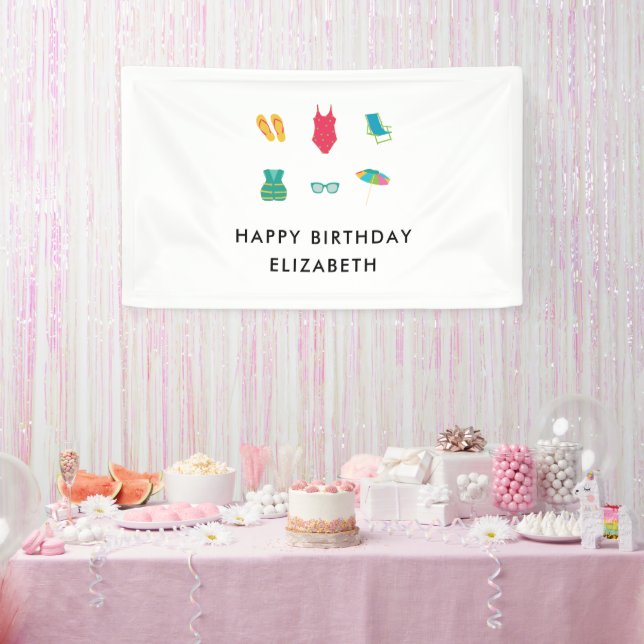 Pool Party Birthday Minimal Summer Colourful Cute Banner (Party)