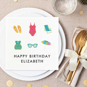 Pool Party Birthday Minimal Summer Colourful Cute Napkin