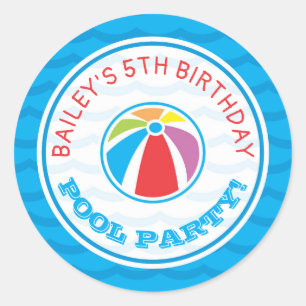 Pool Party Birthday Party Beach Ball Classic Round Sticker