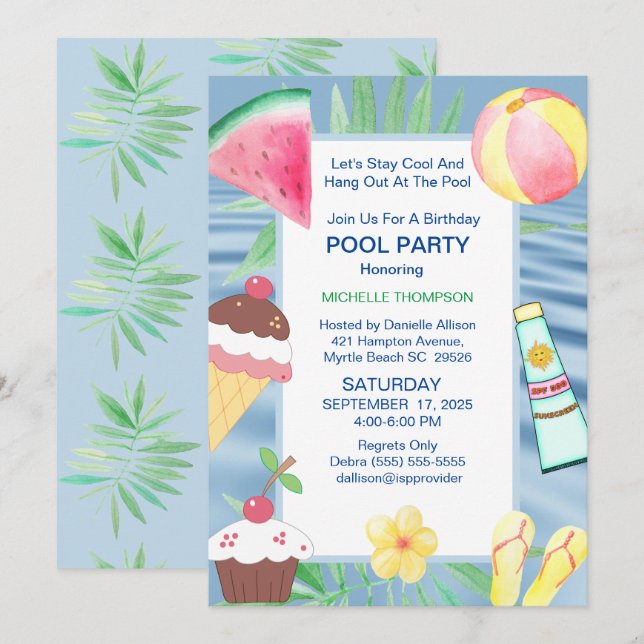 Pool Party Birthday Party Invitation (Front/Back)