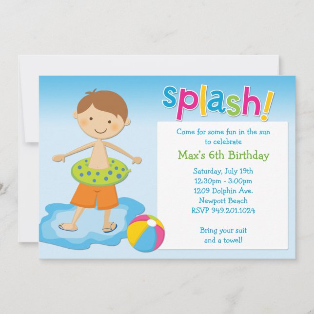 Pool Party Birthday Party Invitation (Front)