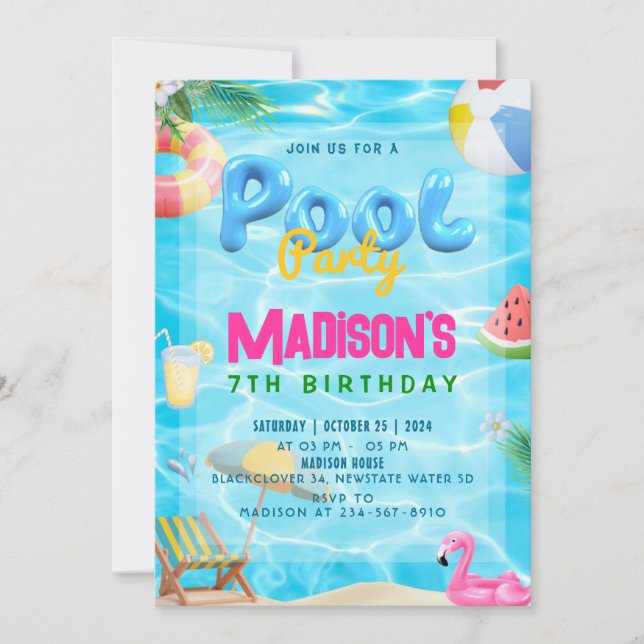 Pool Party Birthday Party Invitation (Front)