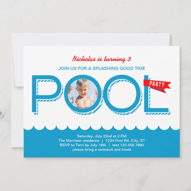 Pool Party Birthday Photo Invitation (Front)