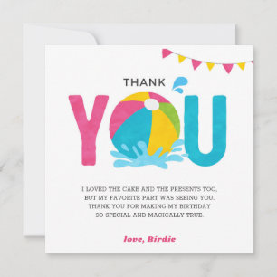 Pool Party Birthday Pink Girl Thank you card