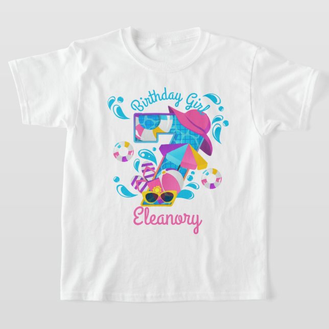 Pool Party Birthday Seventh Summer  T-Shirt (Laydown)