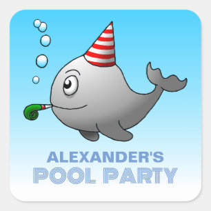 Pool Party Birthday Square Sticker