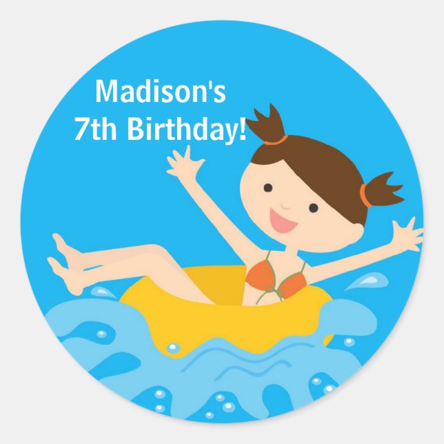 Pool Party Birthday Sticker (Front)