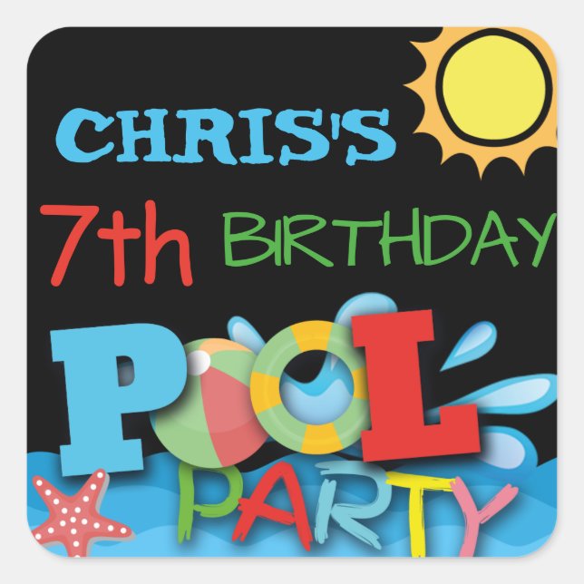 Pool Party Birthday Sticker (Front)