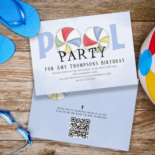 Pool Party Birthday Summer Trendy Watercolor Beach Invitation (Creator Uploaded)