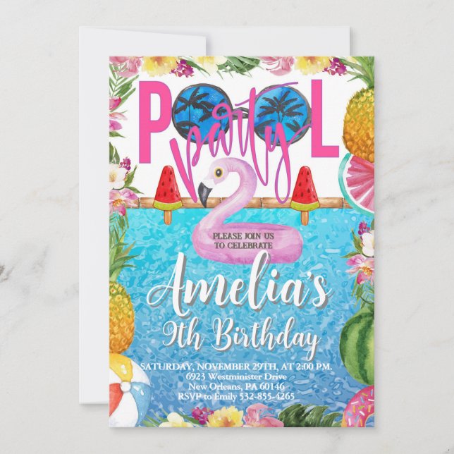 Pool Party Birthday, Swimming Party, Any Age Invitation (Front)