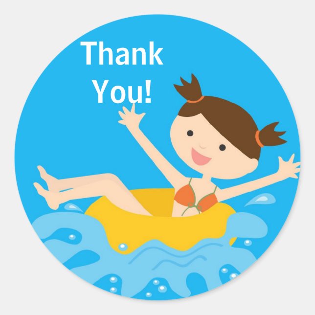 Pool Party Birthday Thank You Sticker (Front)
