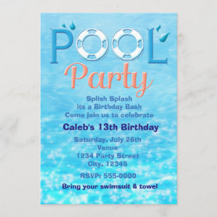 POOL PARTY Birthday Typography Summer Invitation