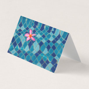 Pool party blues pink flower floating pop colour   business card