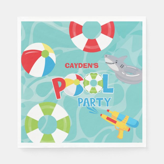 Pool Party Boy Birthday Shark Float Napkin (Front)
