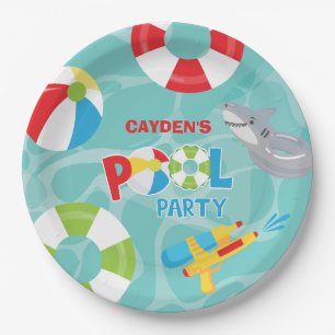 Pool Party Boy Birthday Shark Float Paper Plate