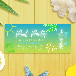 Pool Party Boy Birthday Ticket Invitation