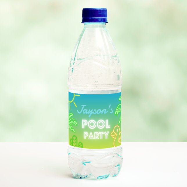 Pool Party Boy Birthday Water Bottle Label (Pool Party Boy Birthday Water Bottle Label)
