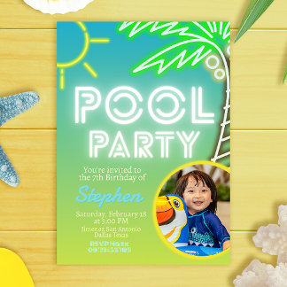 Pool Party Boy Birthday with Photo Invitation